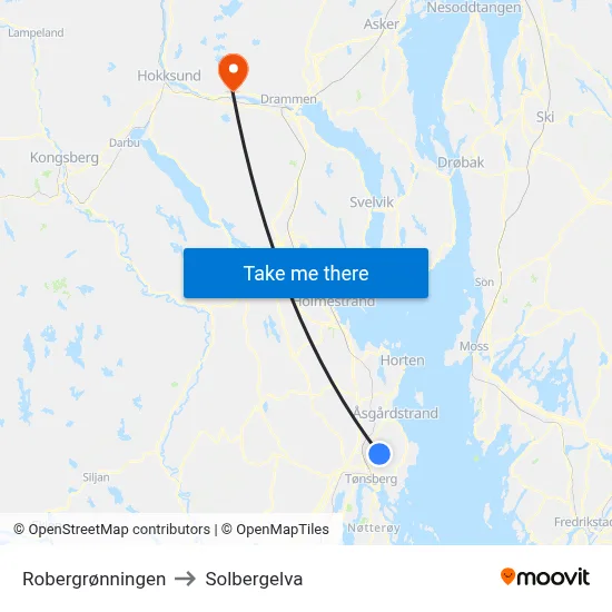 Robergrønningen to Solbergelva map