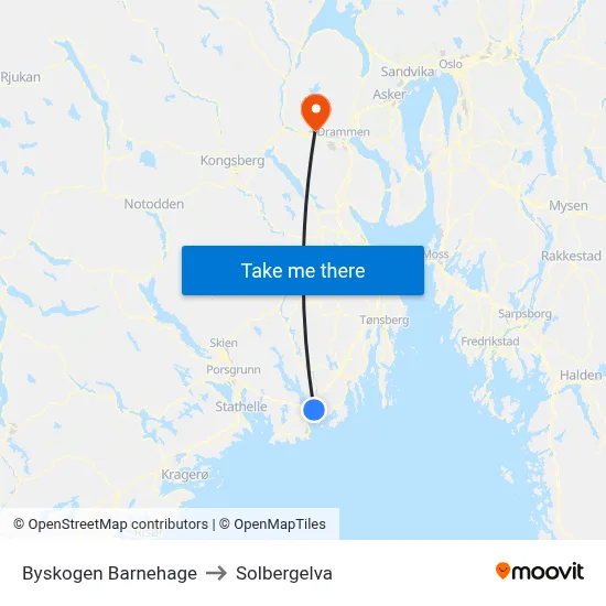Byskogen Barnehage to Solbergelva map