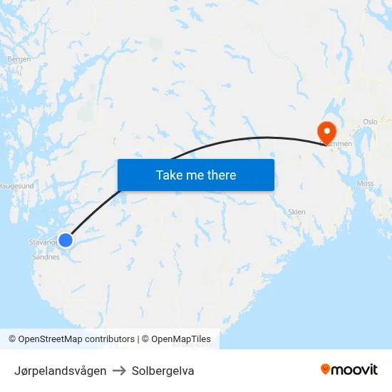 Jørpelandsvågen to Solbergelva map