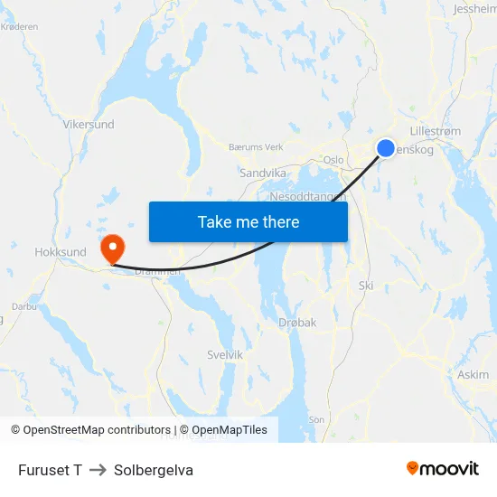 Furuset T to Solbergelva map