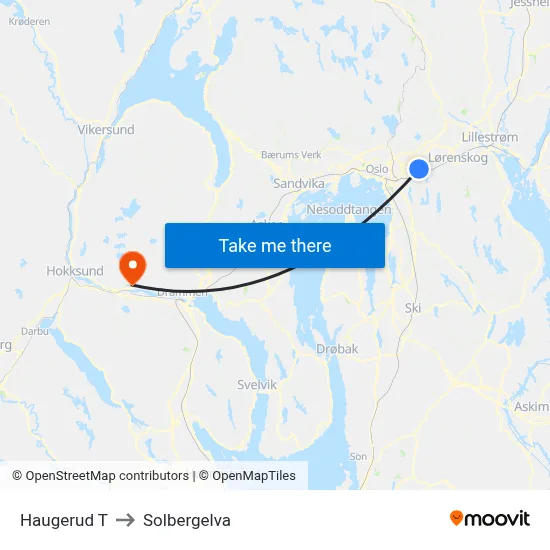 Haugerud T to Solbergelva map