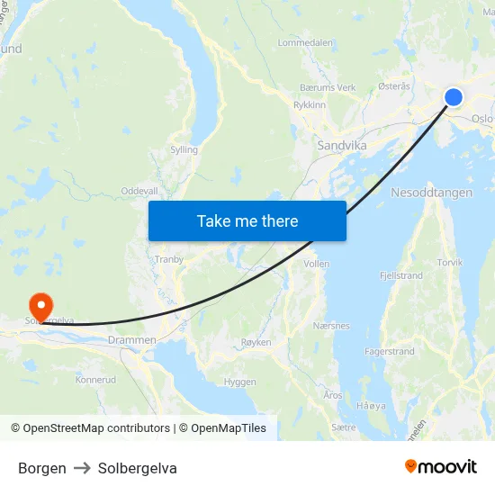 Borgen to Solbergelva map