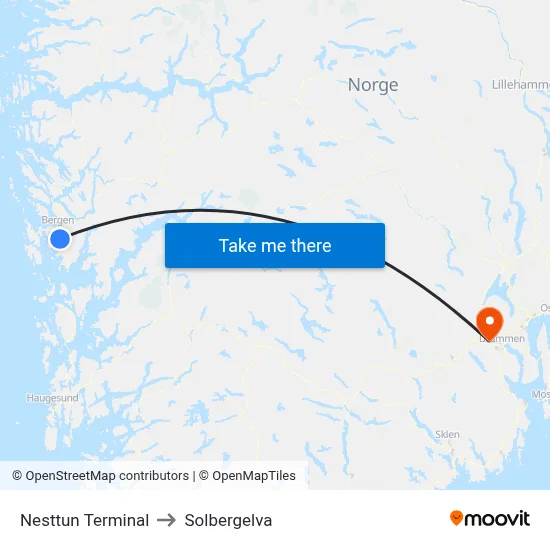 Nesttun Terminal to Solbergelva map