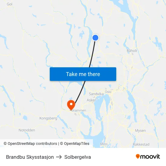 Brandbu Skysstasjon to Solbergelva map