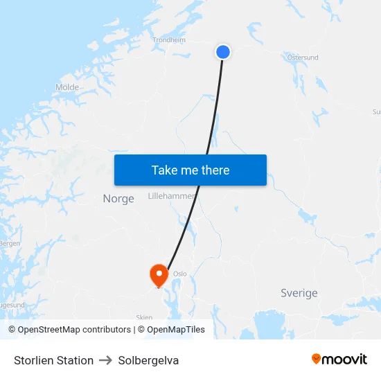 Storlien Station to Solbergelva map