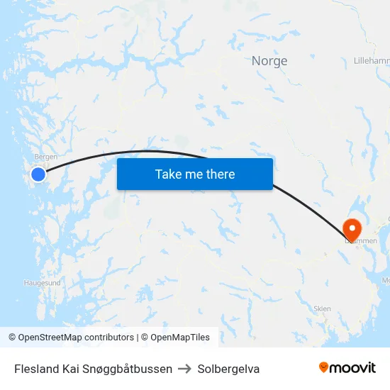Flesland Kai Snøggbåtbussen to Solbergelva map