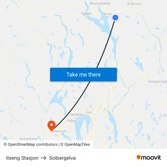 Ilseng Stasjon to Solbergelva map