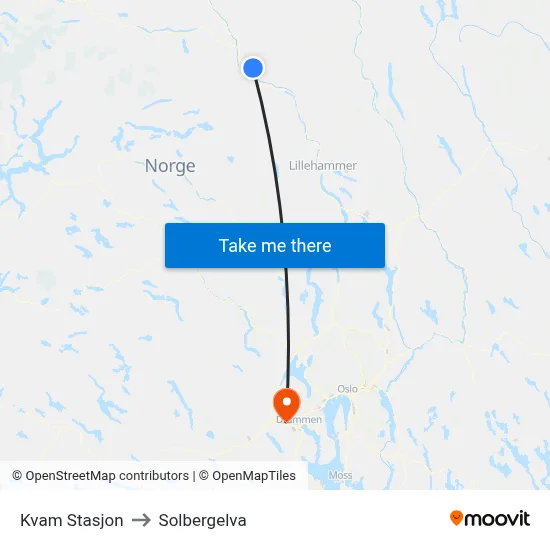 Kvam Stasjon to Solbergelva map