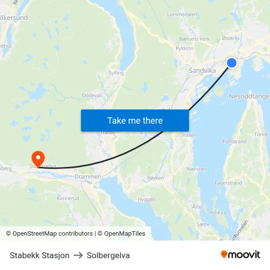 Stabekk Stasjon to Solbergelva map