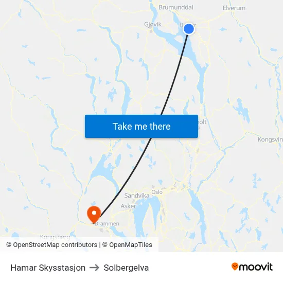 Hamar Skysstasjon to Solbergelva map