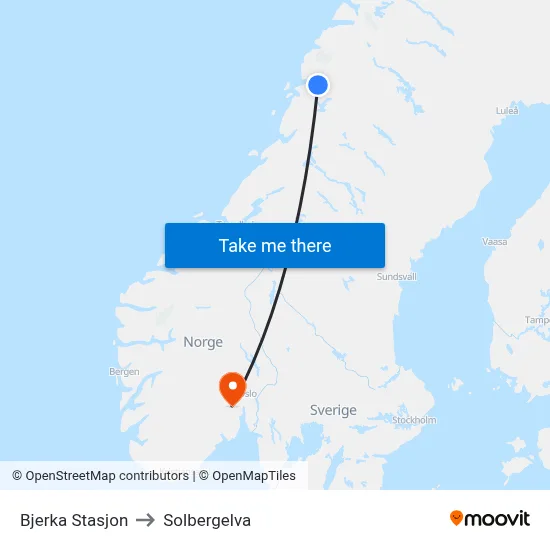 Bjerka Stasjon to Solbergelva map