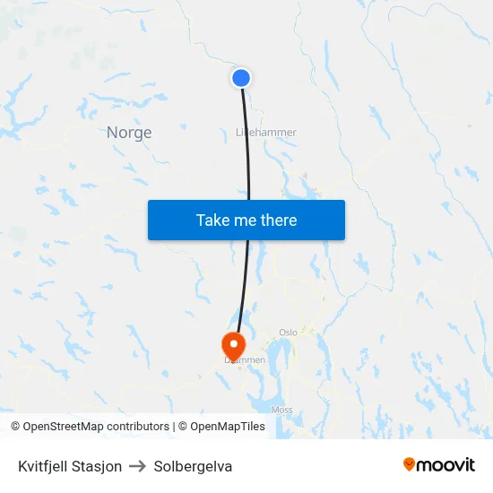 Kvitfjell Stasjon to Solbergelva map