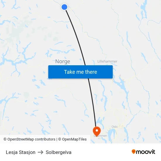 Lesja Stasjon to Solbergelva map
