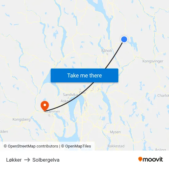 Løkker to Solbergelva map