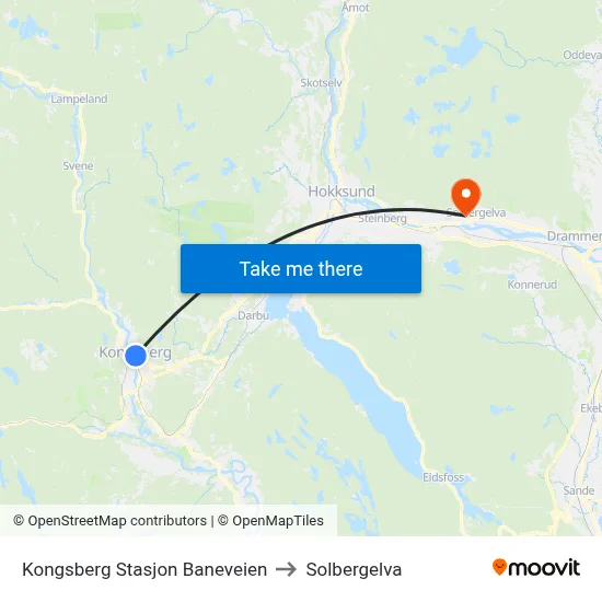Kongsberg Stasjon Baneveien to Solbergelva map
