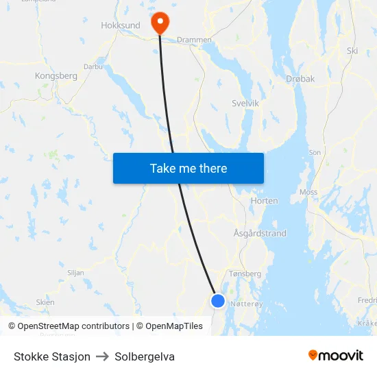 Stokke Stasjon to Solbergelva map