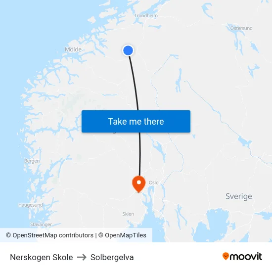 Nerskogen Skole to Solbergelva map