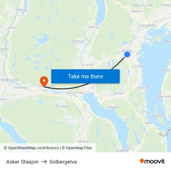 Asker Stasjon to Solbergelva map