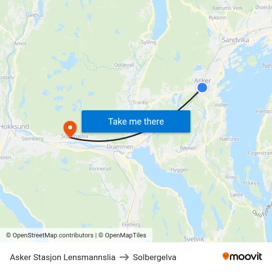 Asker Stasjon Lensmannslia to Solbergelva map