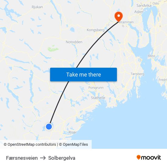 Færsnesveien to Solbergelva map