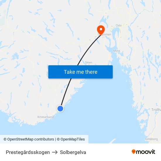 Prestegårdsskogen to Solbergelva map