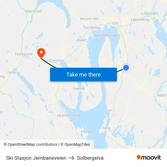 Ski Stasjon Jernbaneveien to Solbergelva map