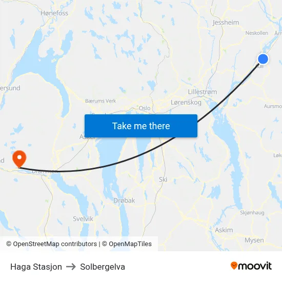 Haga Stasjon to Solbergelva map