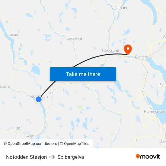 Notodden Stasjon to Solbergelva map