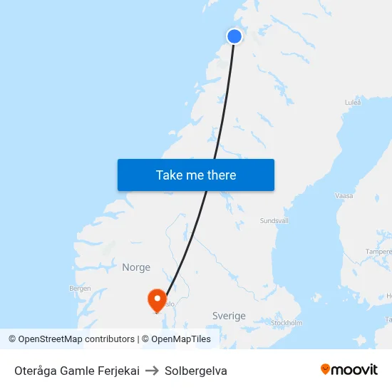 Oteråga Gamle Ferjekai to Solbergelva map