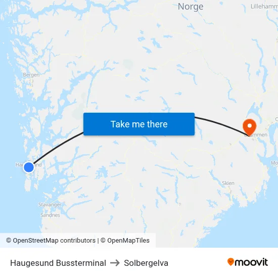 Haugesund Bussterminal to Solbergelva map