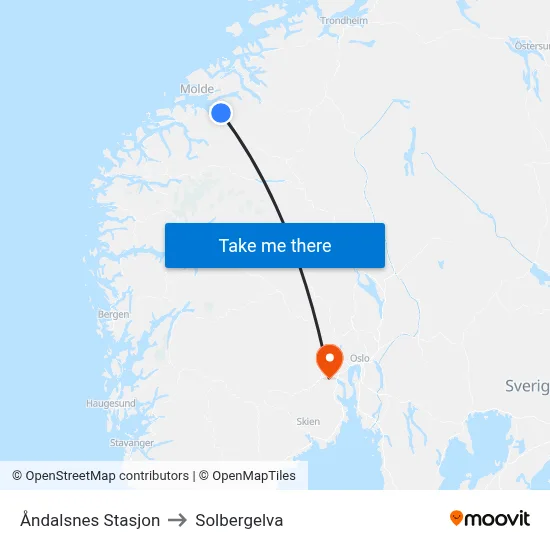 Åndalsnes Stasjon to Solbergelva map