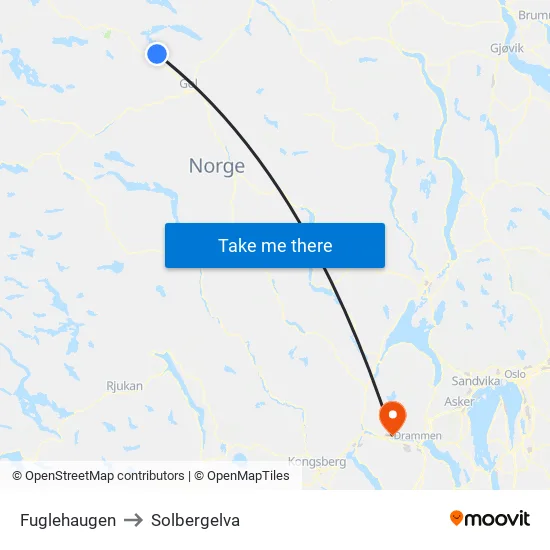 Fuglehaugen to Solbergelva map