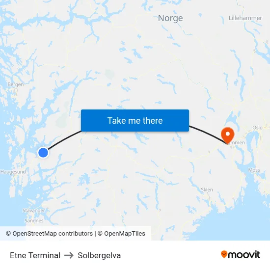 Etne Terminal to Solbergelva map