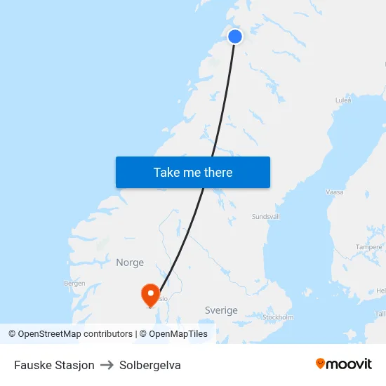 Fauske Stasjon to Solbergelva map