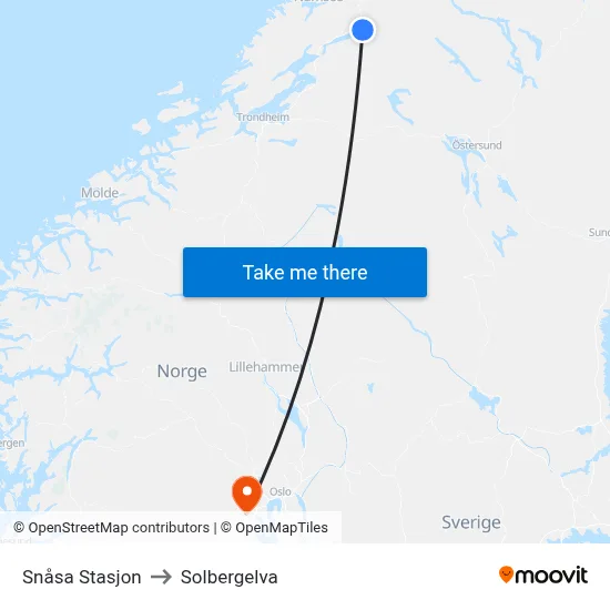 Snåsa Stasjon to Solbergelva map