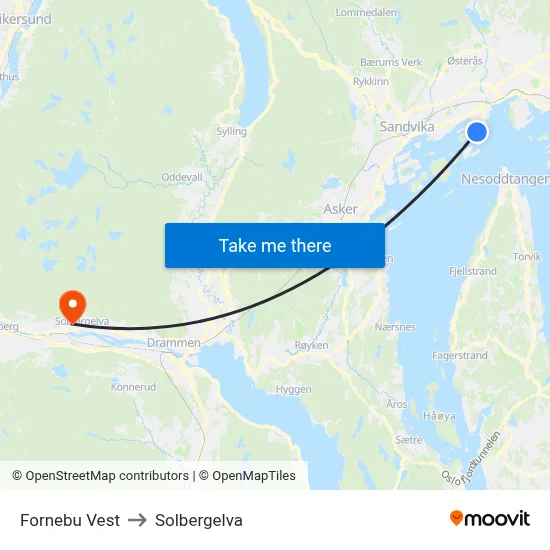 Fornebu Vest to Solbergelva map