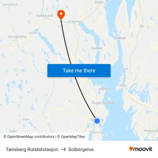 Tønsberg Rutebilstasjon to Solbergelva map