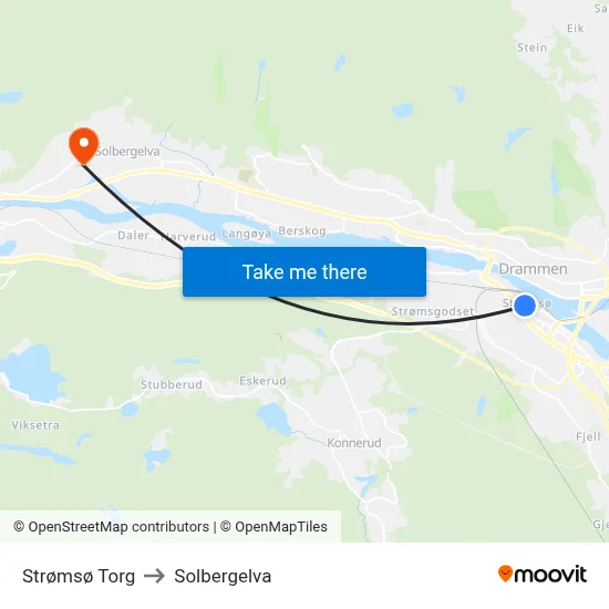 Strømsø Torg to Solbergelva map