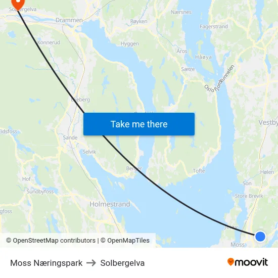 Moss Næringspark to Solbergelva map