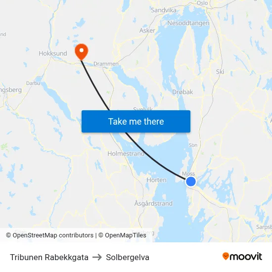 Tribunen Rabekkgata to Solbergelva map