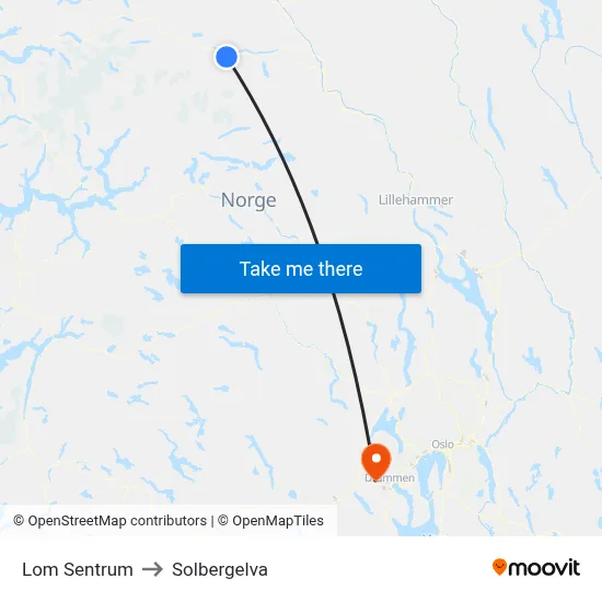 Lom Sentrum to Solbergelva map
