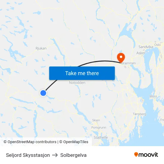 Seljord Skysstasjon to Solbergelva map