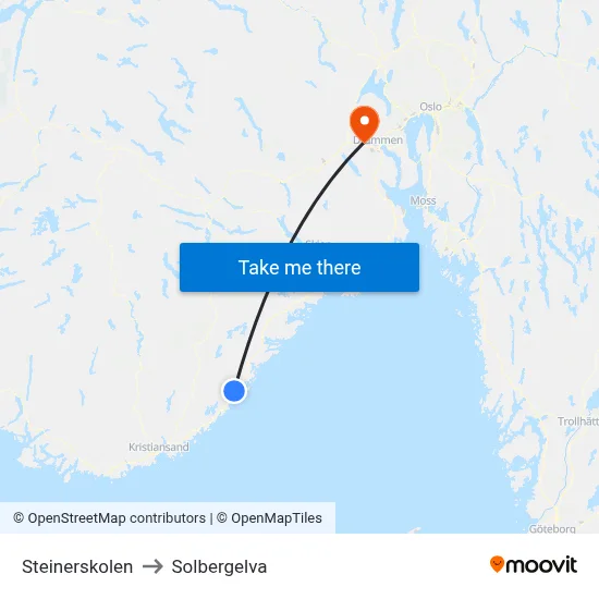 Steinerskolen to Solbergelva map