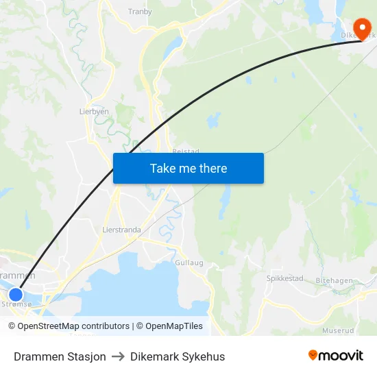 Drammen Stasjon to Dikemark Sykehus map