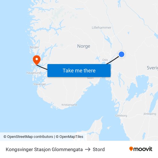 Kongsvinger Stasjon Glommengata to Stord map