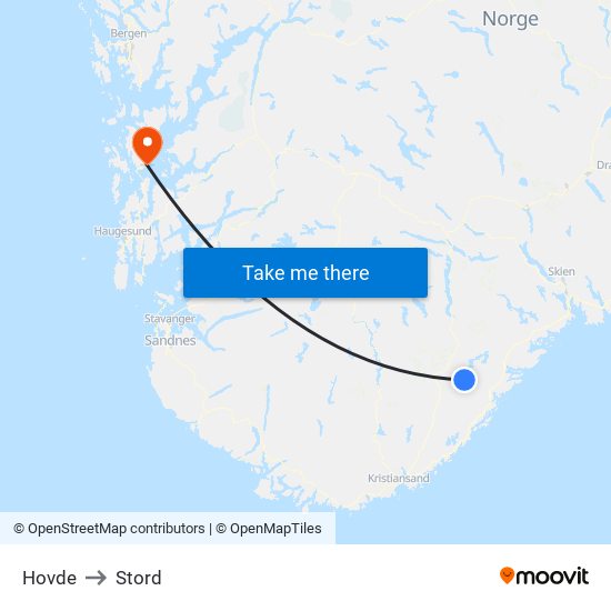 Hovde to Stord map