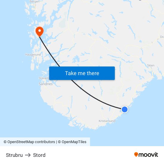 Strubru to Stord map