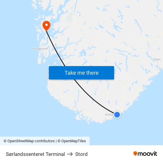 Sørlandssenteret Terminal to Stord map