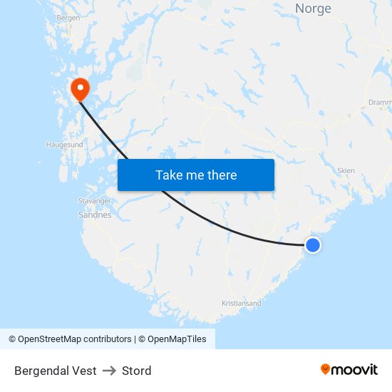 Bergendal Vest to Stord map