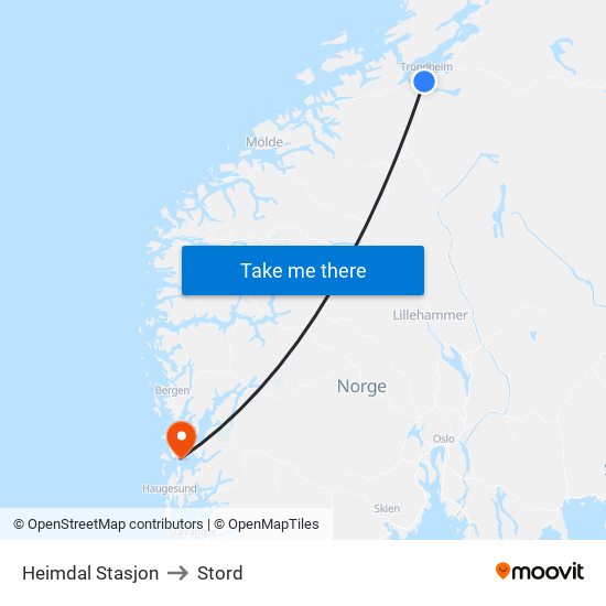 Heimdal Stasjon to Stord map